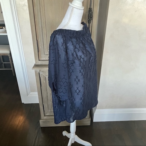 Eloquii Embroidered Off Shoulder Tie Sleeve Blouse Top in Navy plus size 18 - Picture 7 of 14